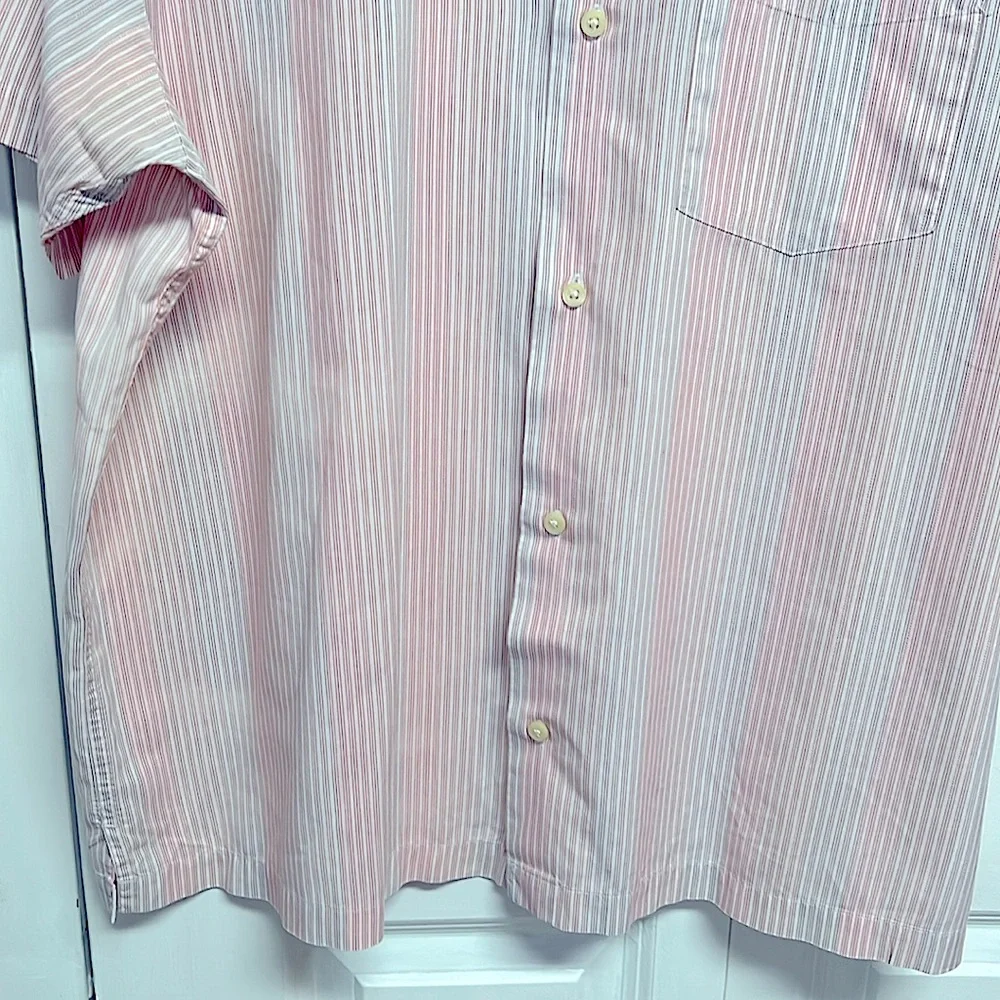 Banana Republic White Pink Purple Pinstriped Pocket Short Sleeve Shirt Size XL